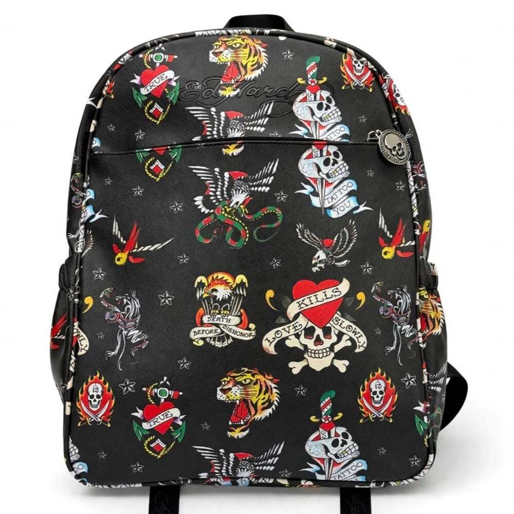 Ed hardy backpack in black Y2K grail pocket , laptop bag.